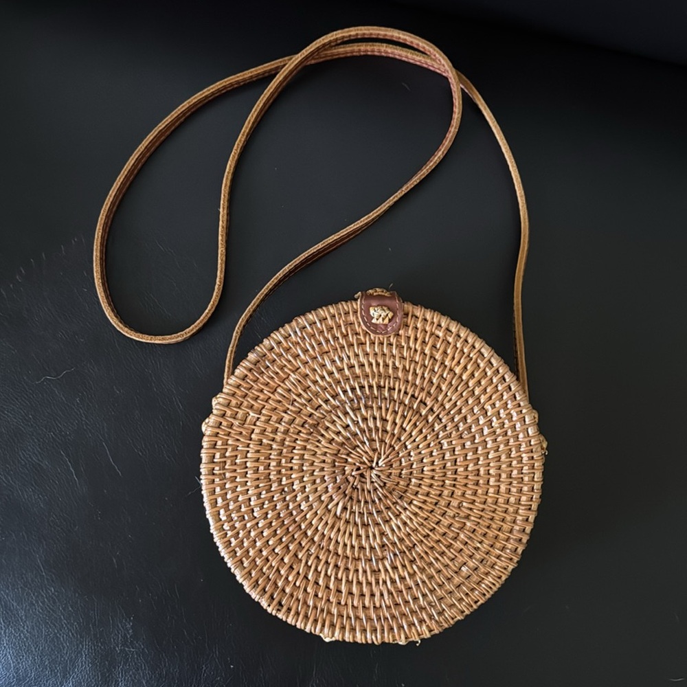 Boho Woven Rattan 8” Crossbody Bag - Picture 3 of 8